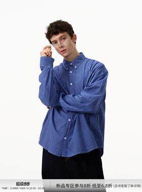 MADWITCH美式复古经典蓝色格子衬衫男女cleanfit休闲高级感衬衣潮