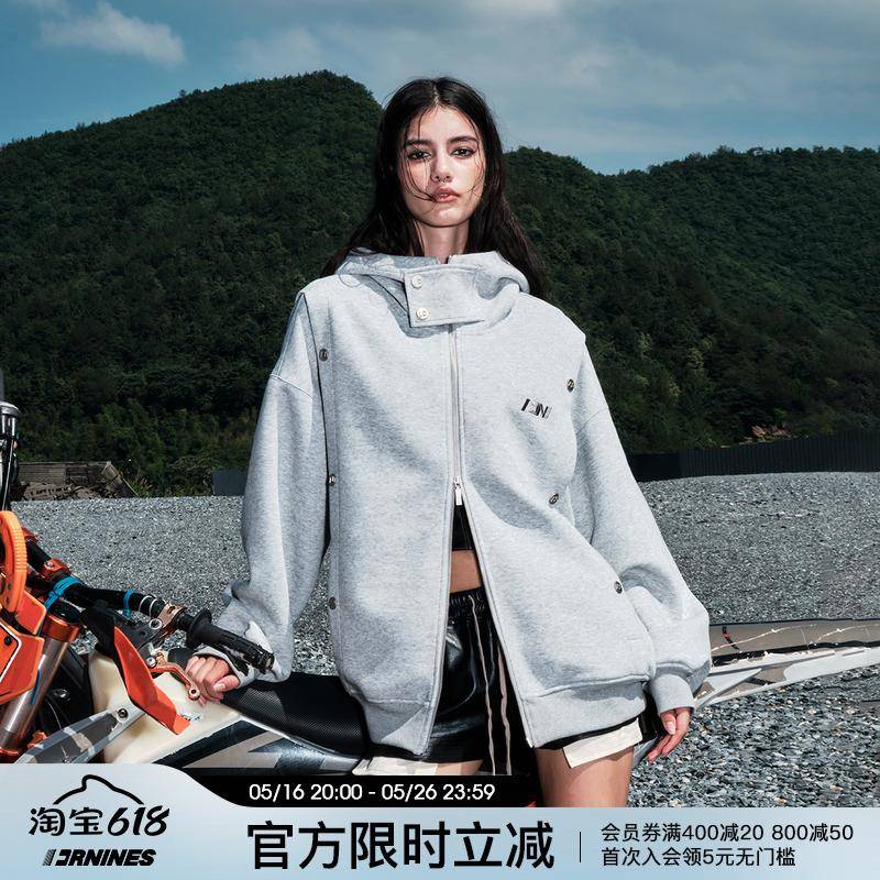 FORNINES假两件重磅开衫卫衣男女潮牌情侣装春秋连帽美式外套上衣
