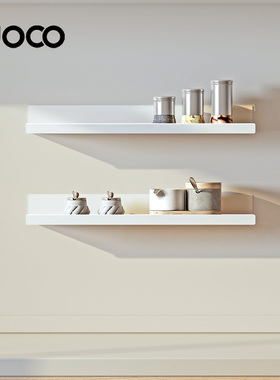uoco由可厨房置物架一字隔板收纳架壁挂客厅阳台奶油白色铝壁挂件