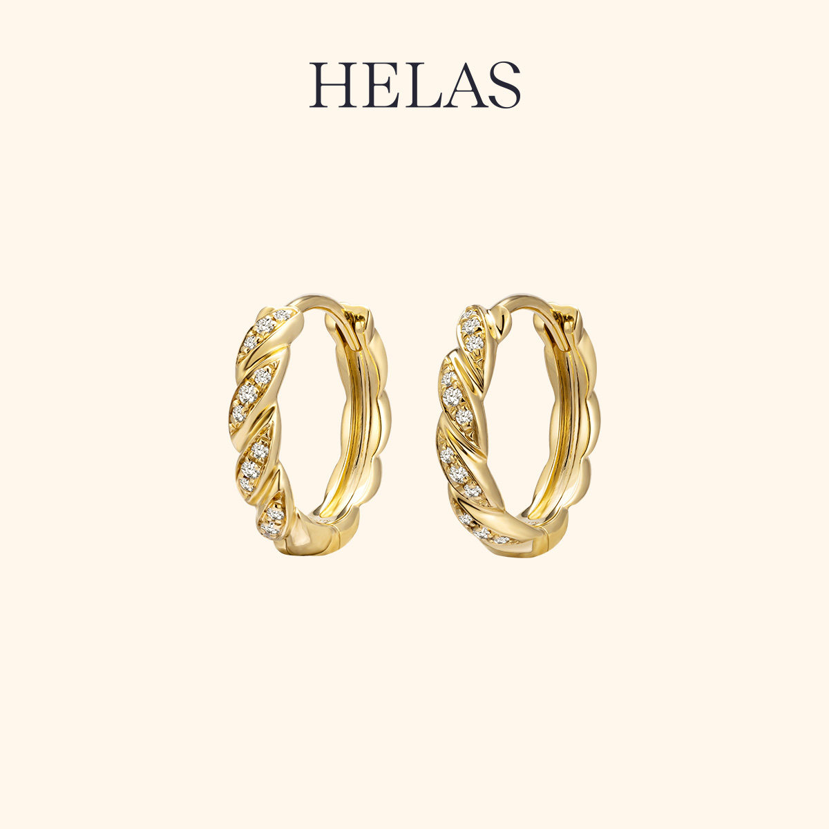 HELAS赫拉Links系列18K金耳圈钻石耳环素圈绳结耳扣耳钉珠宝礼物 - 实物图