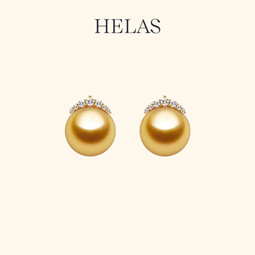 HELAS赫拉南洋金珠18K金耳钉耳环