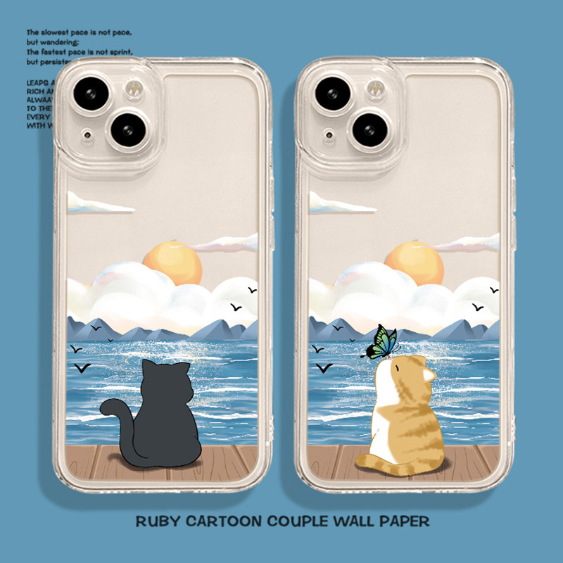适用iPhone17/15promax猫咪手机壳苹果13mini海边14Pro创意12情侣11新款xsmax可爱小众艺术8p透明硅胶XR防摔,3C数码配件,手机保护套/壳,淘宝优惠券,粉丝福利购,淘宝优惠卷