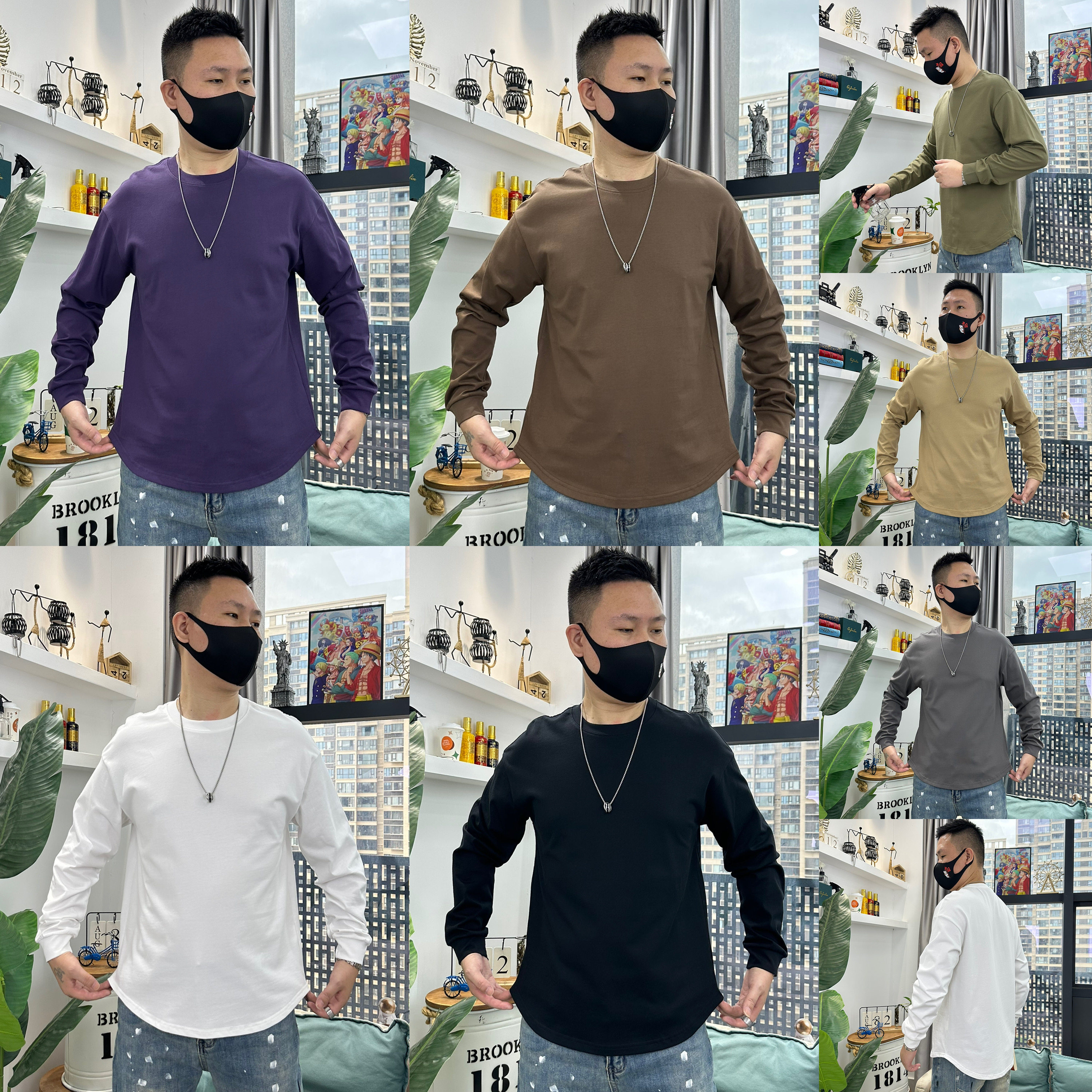 男士纯棉弧形下摆体恤打底衫