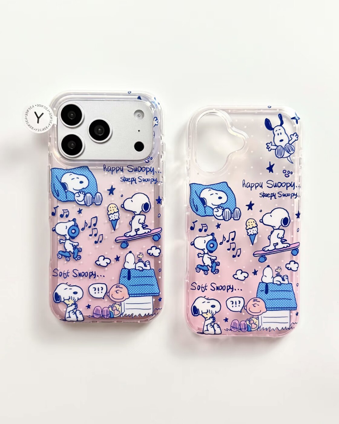 新款透粉滑板史努比插画适用iPhone17promax卡通可爱16promax全包防摔15pro软壳14 13带手链