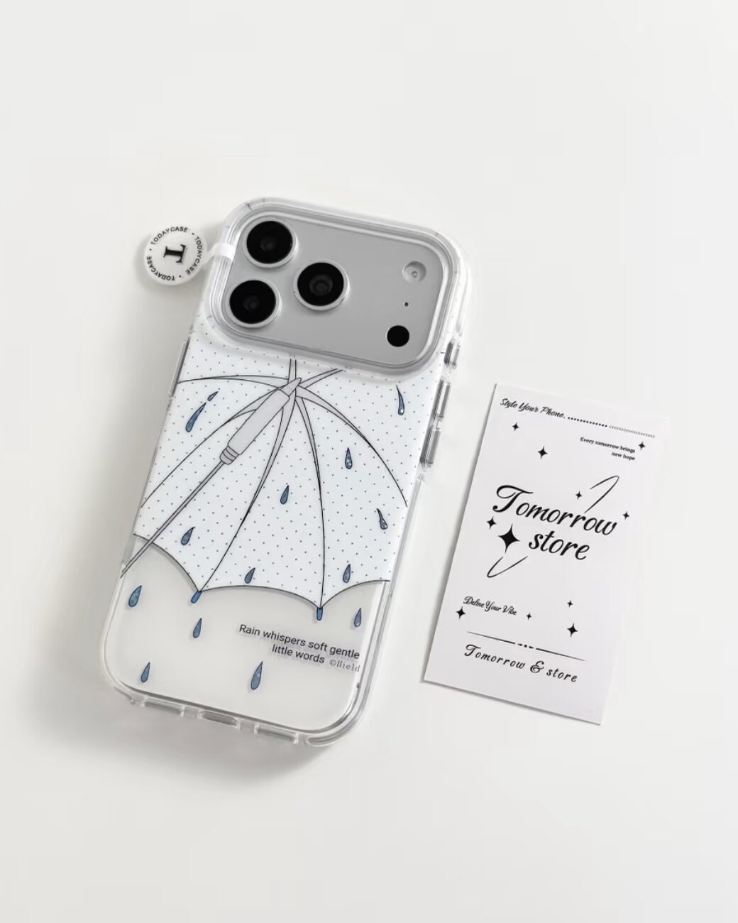 新款ins文艺雨伞雨滴手机壳适用iPhone17promax简约英文16promax全包防摔15pro透明软壳14 13