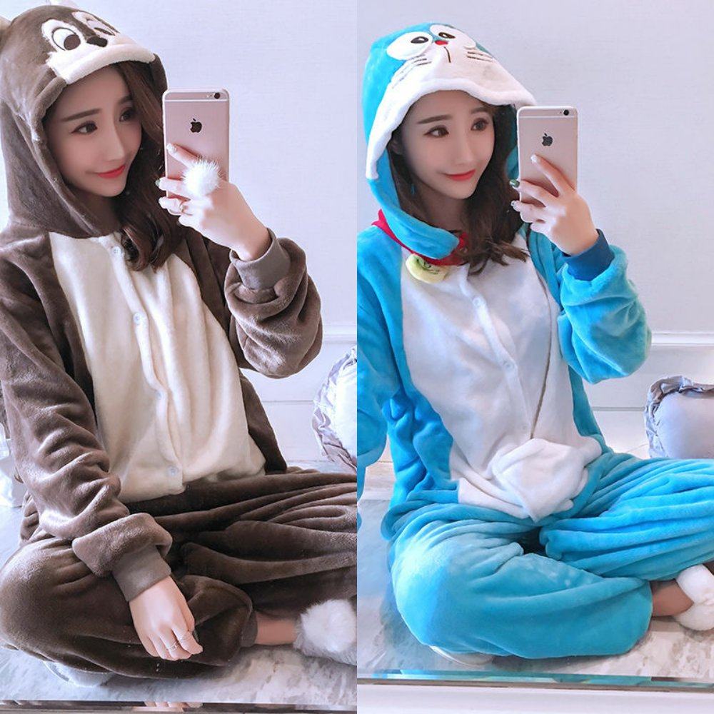 。家居服皮卡丘连体睡衣卡通动漫带尾巴法兰绒男女兔子女生男士春