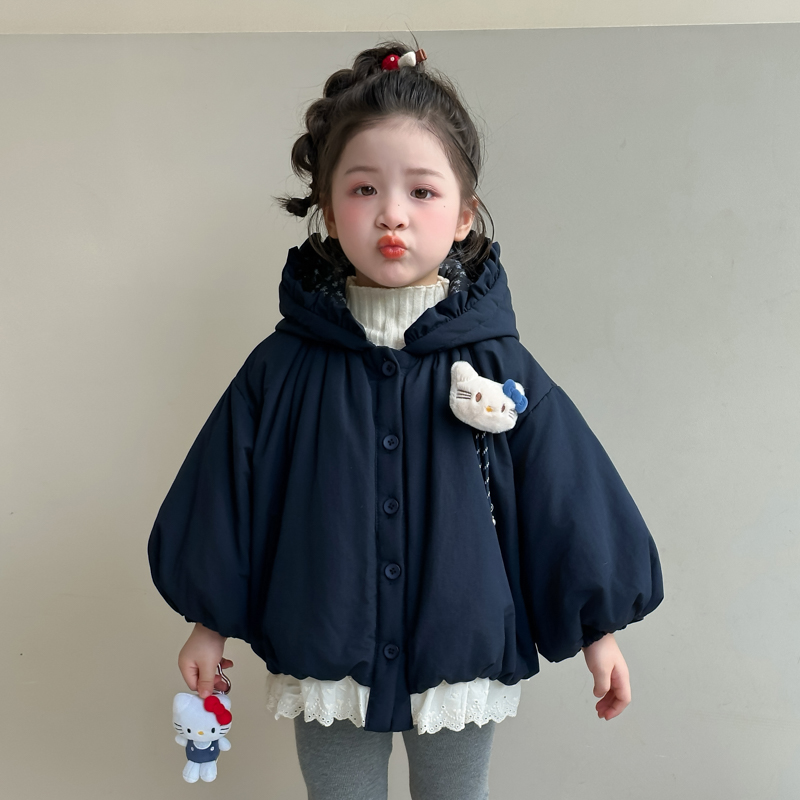 女童韩系甜美可爱花边连帽外套