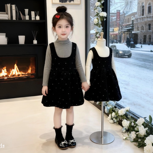女童加绒连衣裙套装2024秋冬装新款加棉公主裙儿童韩版洋气礼服裙
