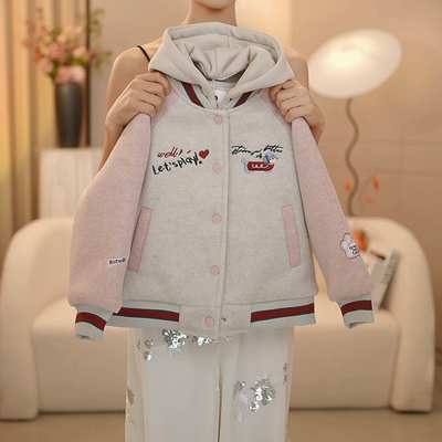 西施小兔加厚秋冬季撞色棒球服