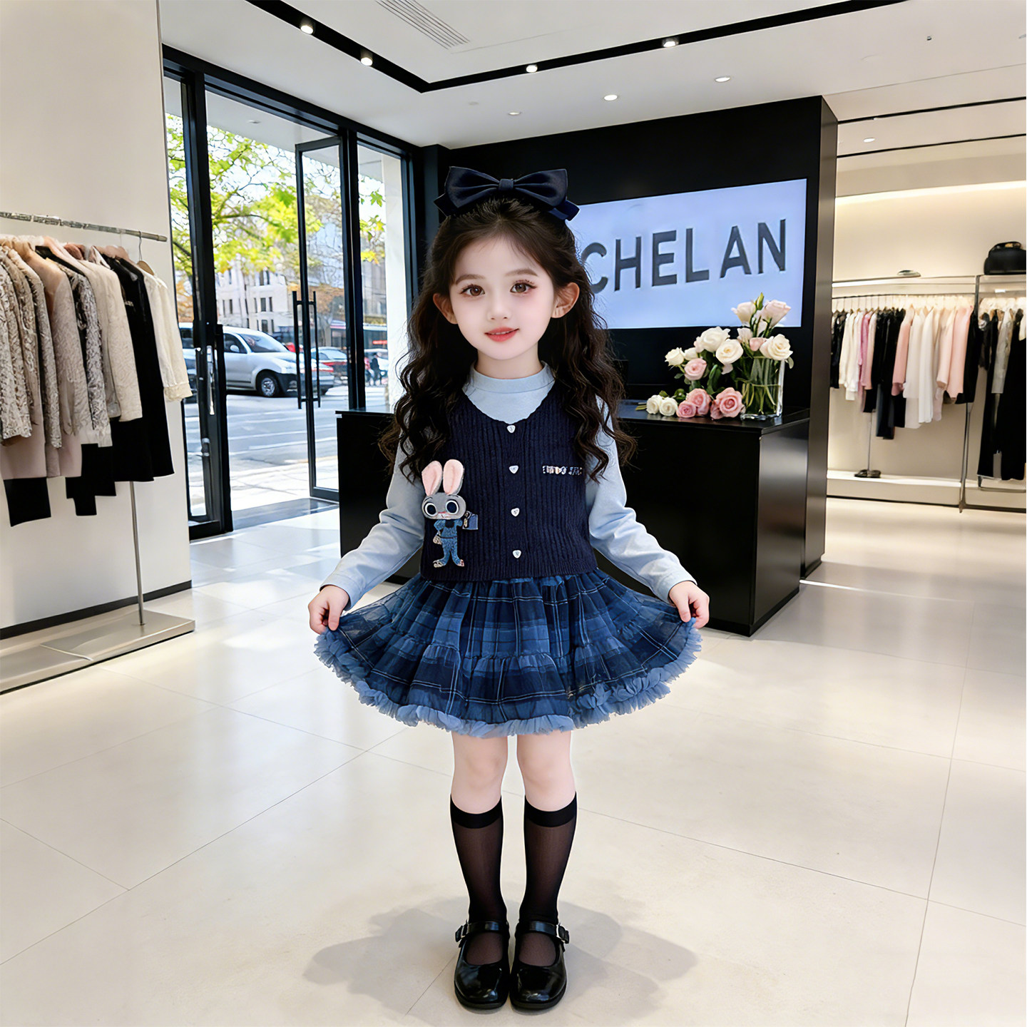 女童套装春季2026新款兔子警官朱迪宝宝春秋洋气背心半身裙三件套