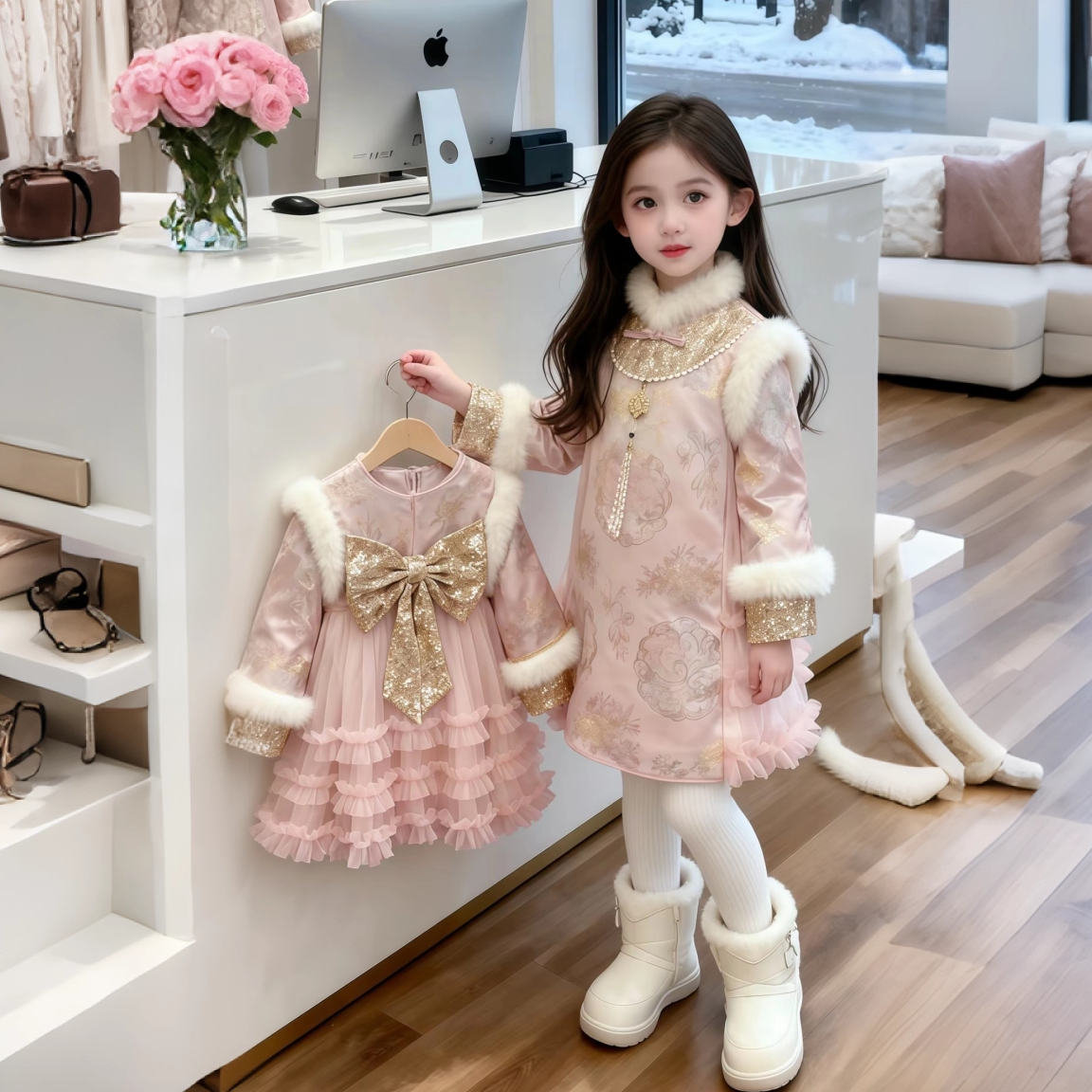 女童中国风旗袍裙冬装2025新款洋气汉服唐装拜年服女孩新年公主裙,童装/婴儿装/亲子装,汉服,淘宝优惠券,粉丝福利购,淘宝优惠卷