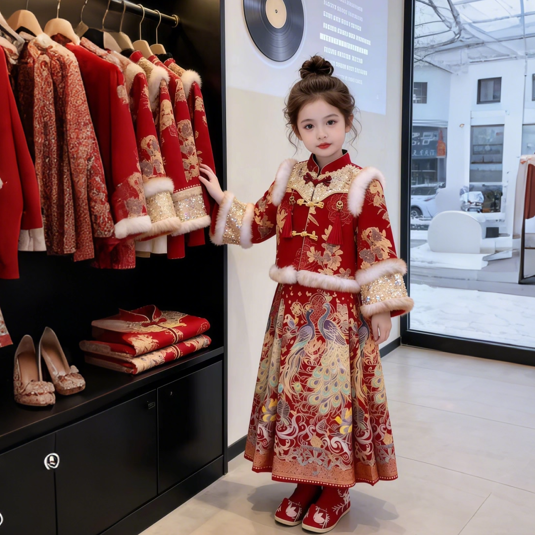 儿童新中式服装马面裙套装女童拜年服汉服小女孩新年冬款加绒套装,童装/婴儿装/亲子装,汉服,淘宝优惠券,粉丝福利购,淘宝优惠卷