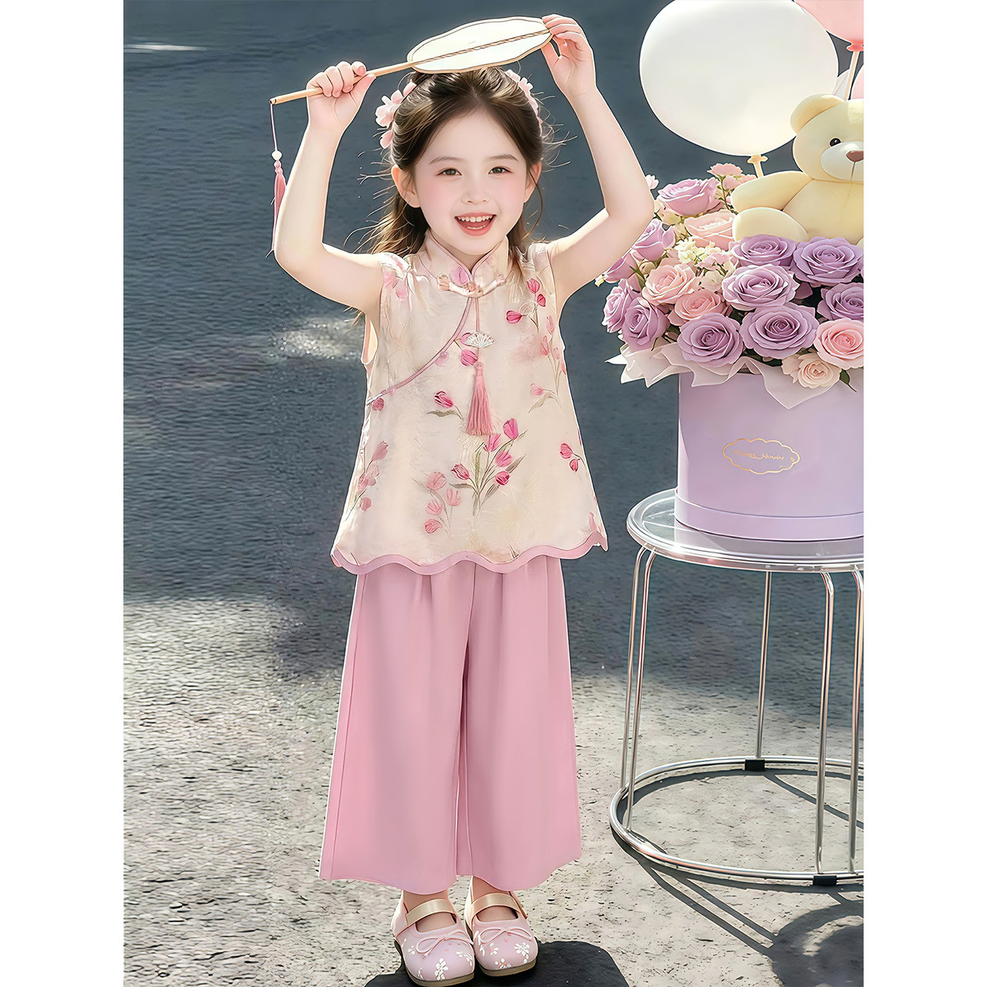 汉服女童夏季套装2026新款女宝宝夏装国风背心阔腿裤新中式两件套