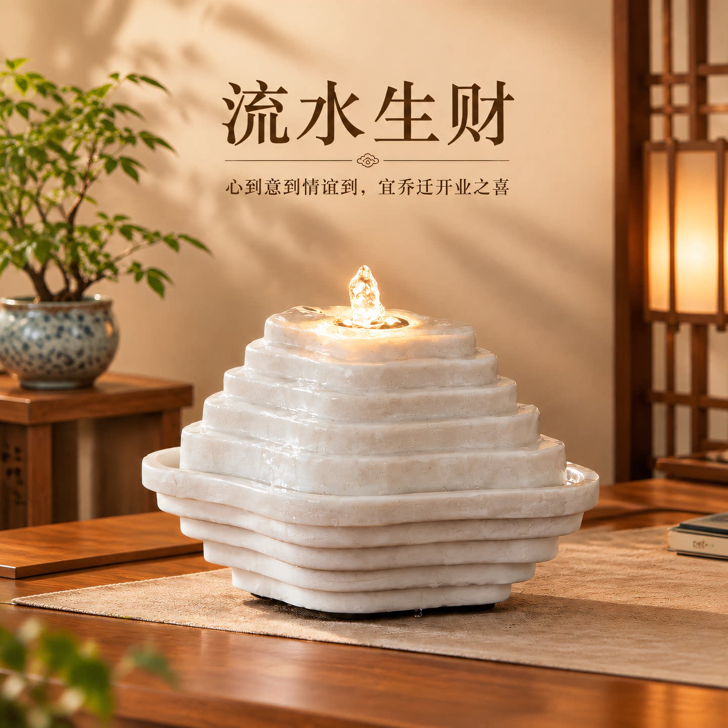 流水生财招财摆件循环水轻奢高档客厅办公室茶室桌面装饰开业礼物