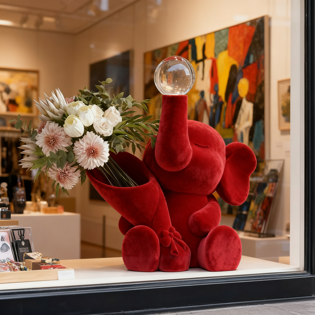 红色毛绒大象可爱摆件生日礼物