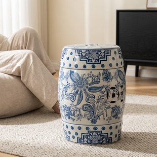 青花瓷陶瓷鼓形凳子中式家居装饰园凳客厅储物凳工艺品摆件