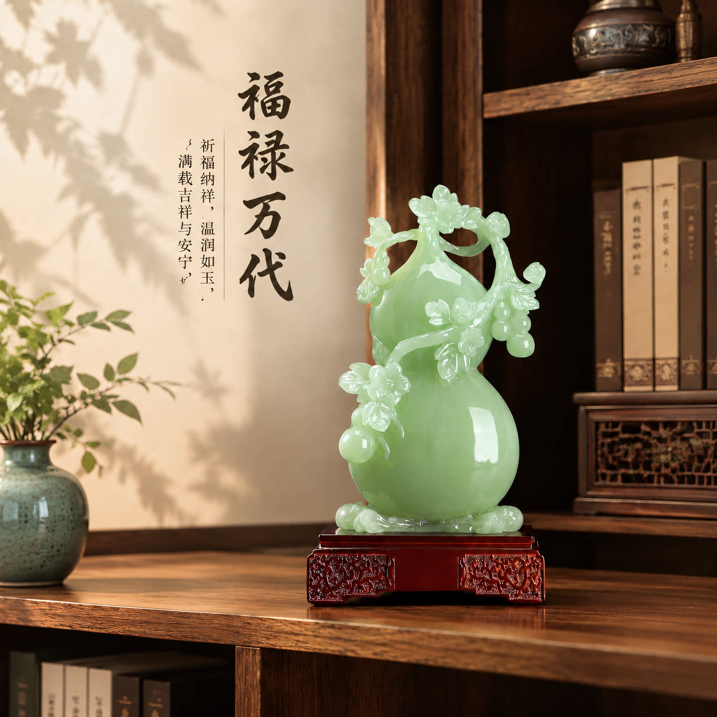 福禄翠色葫芦摆件装饰摆件客厅玄关桌面家居陈设客厅玄关桌面家居