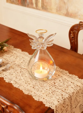 欧式玻璃天使烛台蕾丝桌布套装