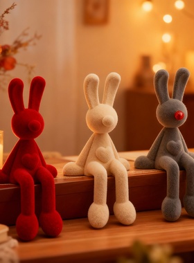 手工毛绒兔子玩偶可爱桌面摆件
