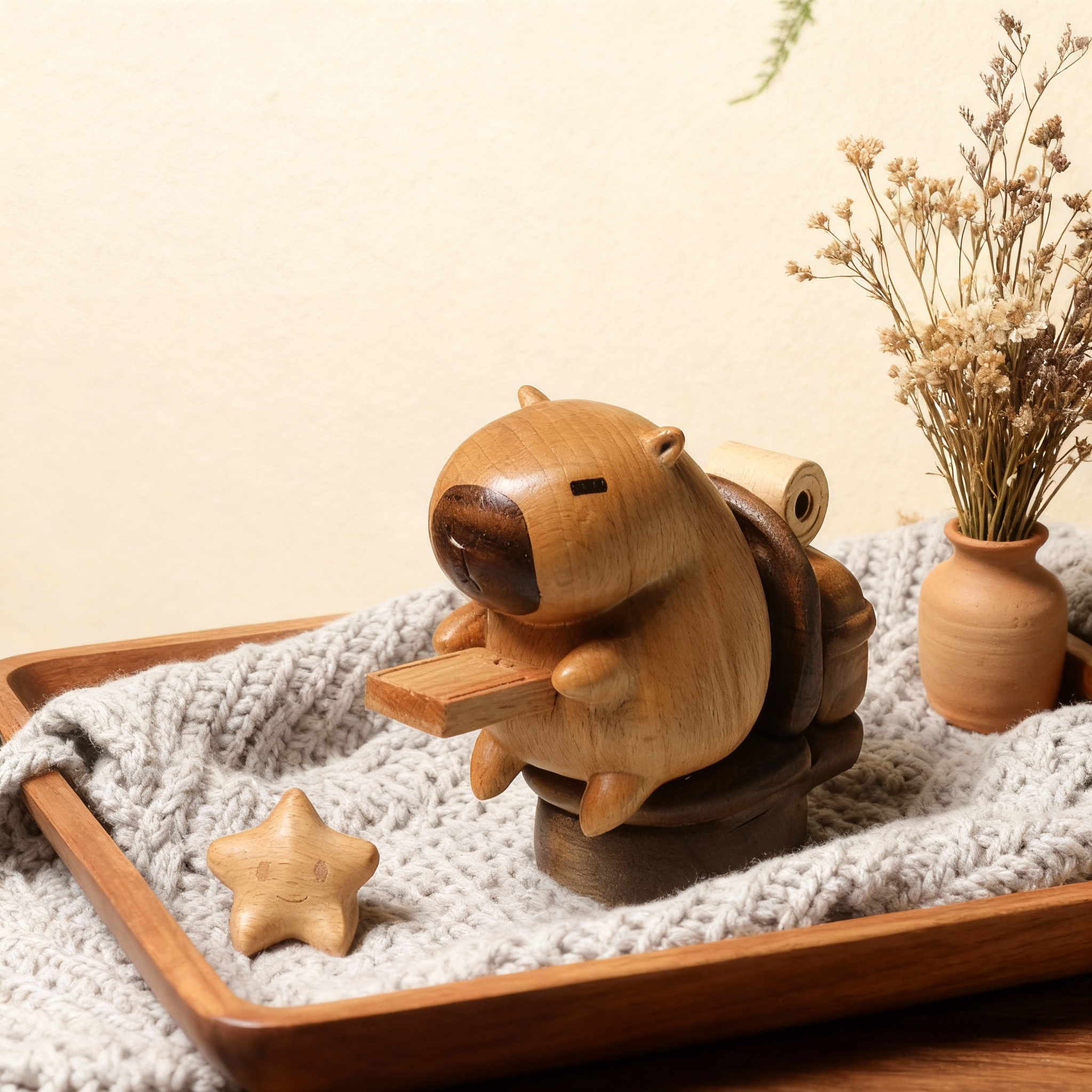 手工木质卡皮巴拉毛绒钥匙扣