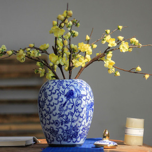 新中式 饰品花艺景德镇陶瓷工艺品 青花瓷花瓶客厅插花仿真花玄关装