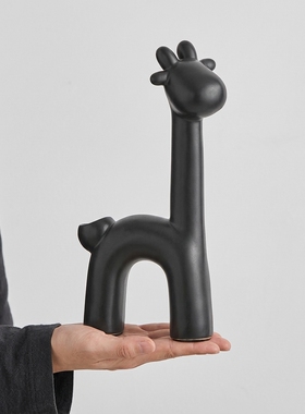 创意长颈鹿黑陶瓷家居摆件