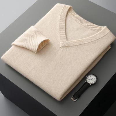 男士v领纯色羊毛衫商务休闲羊毛长袖青少年毛衣软糯减龄100羊毛衫