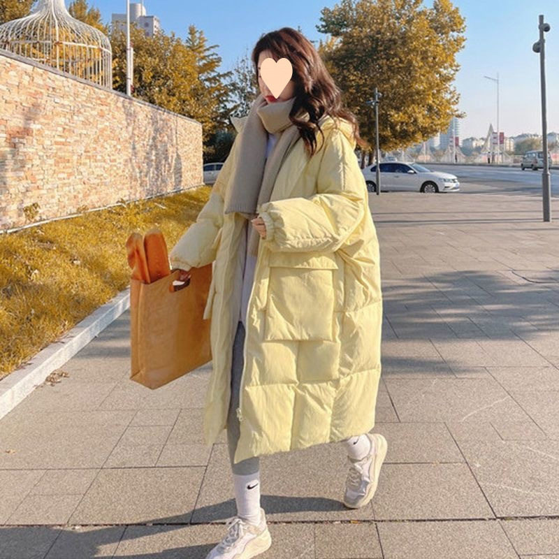 奶黄色羽绒棉服女中长款2025棉衣/棉服