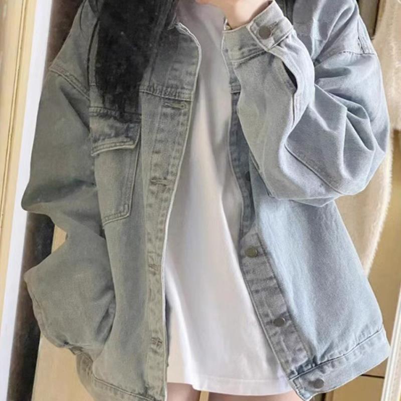 美式复古浅蓝色牛仔外套女2025新款秋冬小个子宽松外搭开衫上衣