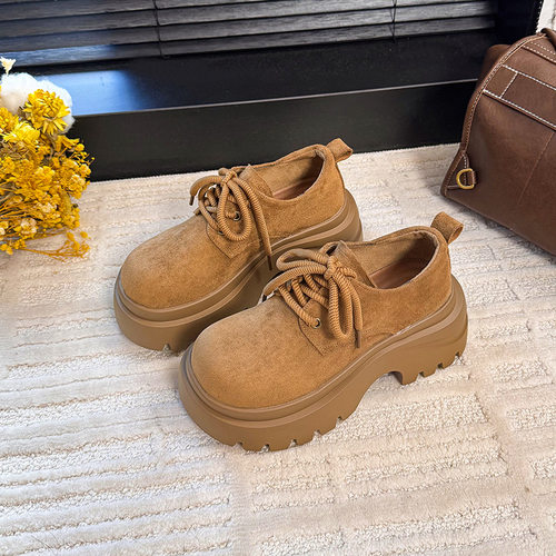 松糕厚底增高7cm小个子女鞋真皮勃肯鞋2025秋季新款小皮鞋德比鞋