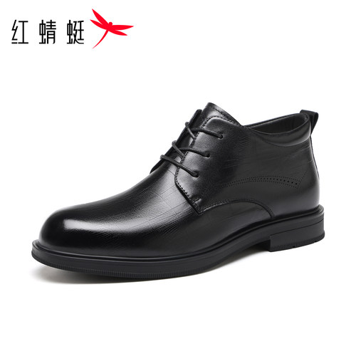 红蜻蜓高帮皮鞋男士冬季加绒