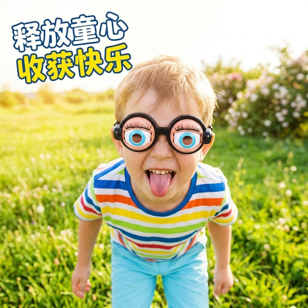 新奇拉线眨眼整蛊眼镜睫毛恶搞搞怪疯狂的眼睛大人儿童玩具礼物