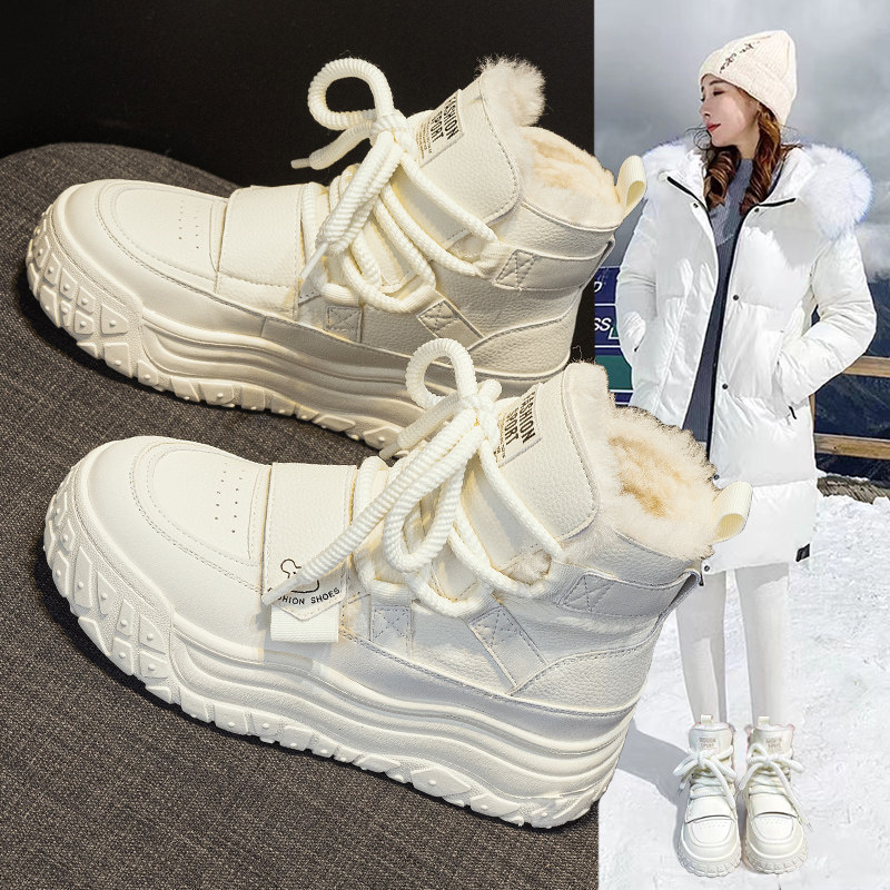 真皮防水防滑雪地靴女款加绒加厚