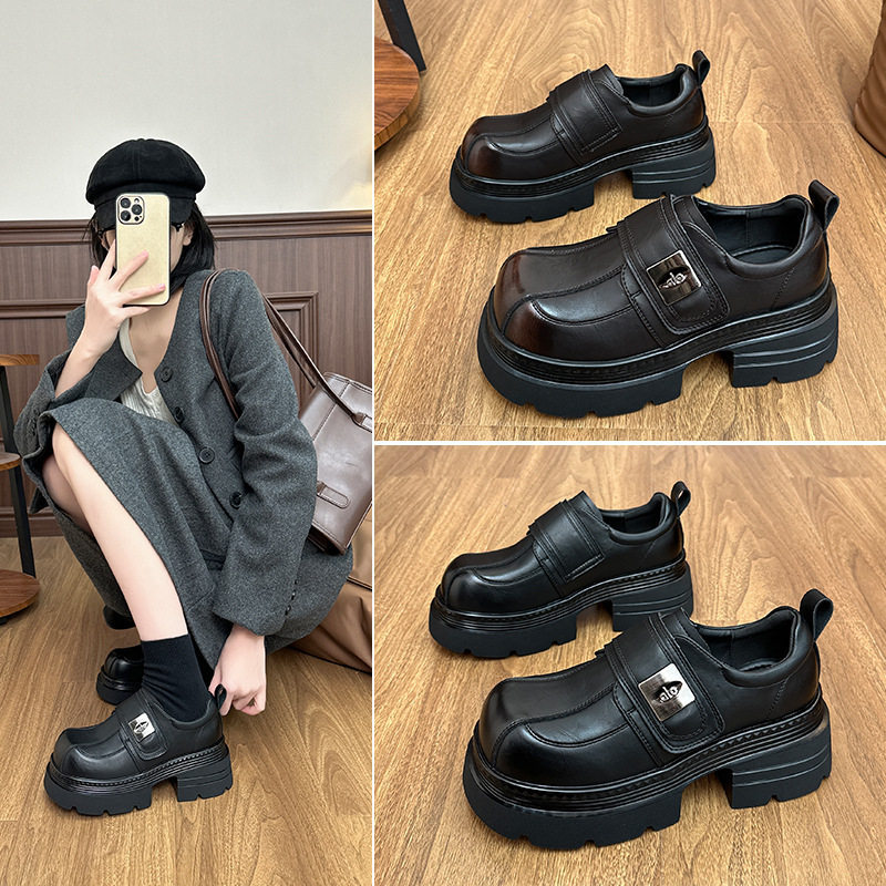 2026春季新款厚底粗跟英伦魔术贴方扣百搭超轻圆头韩系乐福鞋,女鞋,乐福鞋（豆豆鞋）,淘宝优惠券,粉丝福利购,淘宝优惠卷