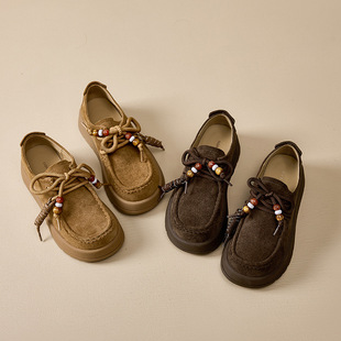 厚底增高休闲英伦风复古平底软底袋鼠形 秋季 真皮勃肯鞋 女2025新款