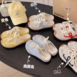 真皮德训半拖鞋 外穿网面透气休闲包头鞋 女 2025真皮夏季 葡萄妈同款