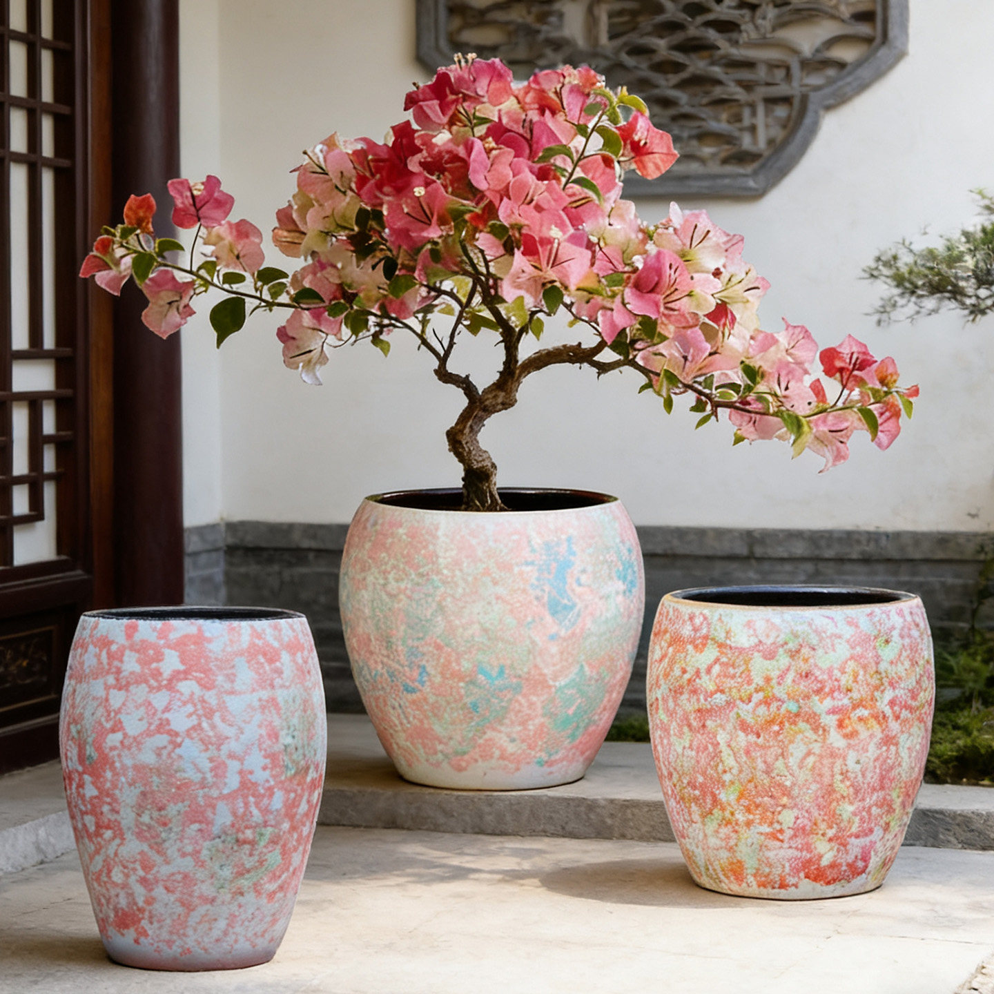 特大号陶瓷三角梅花盆客厅户外大口径兰花牡丹月季绿植粗陶花卉盆