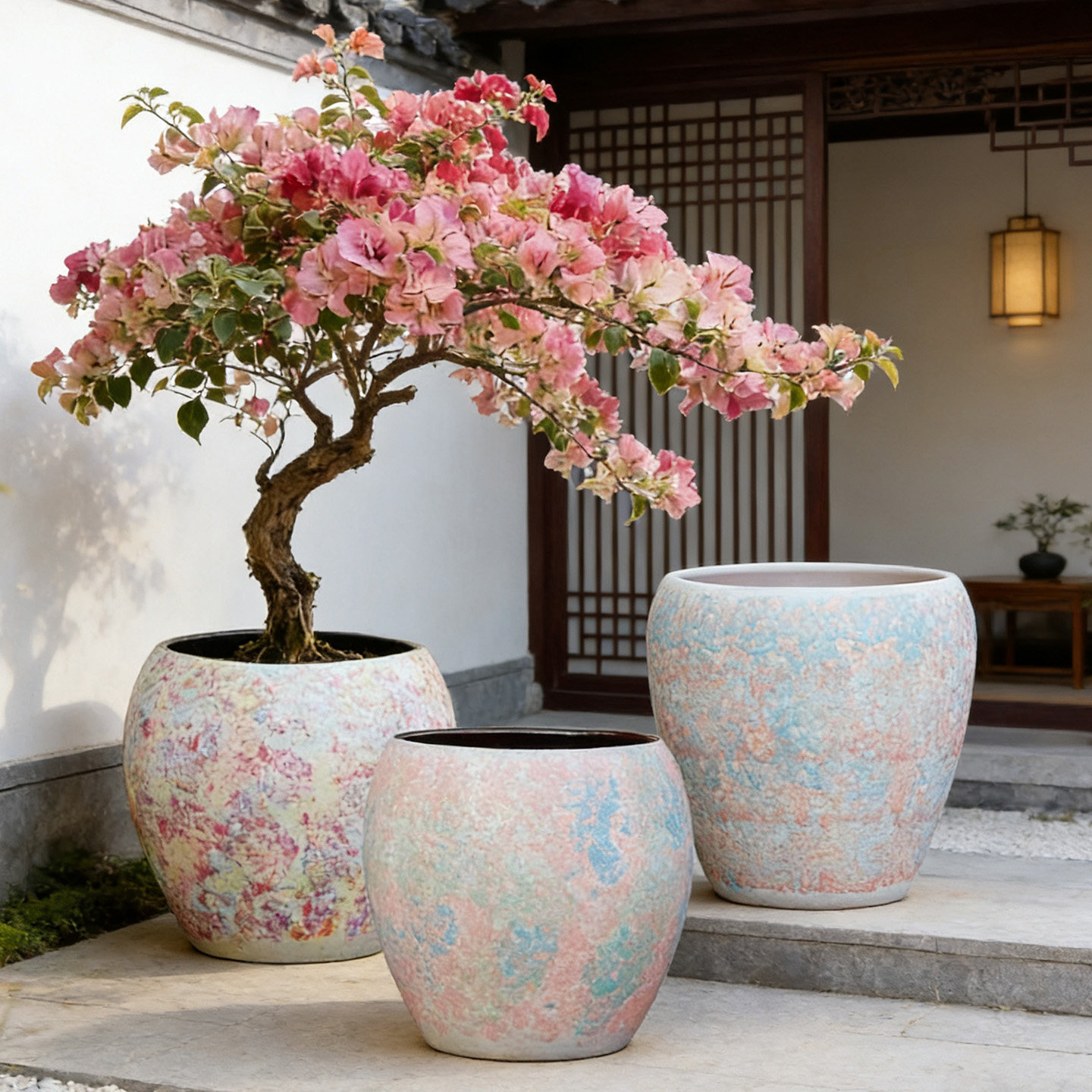 手绘粗陶大号花盆三角梅蝴蝶兰花盆家用民宿绿植盆栽造景陶瓷陶罐