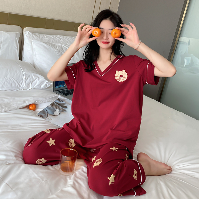 大码睡衣春秋女200斤mm加肥纯棉