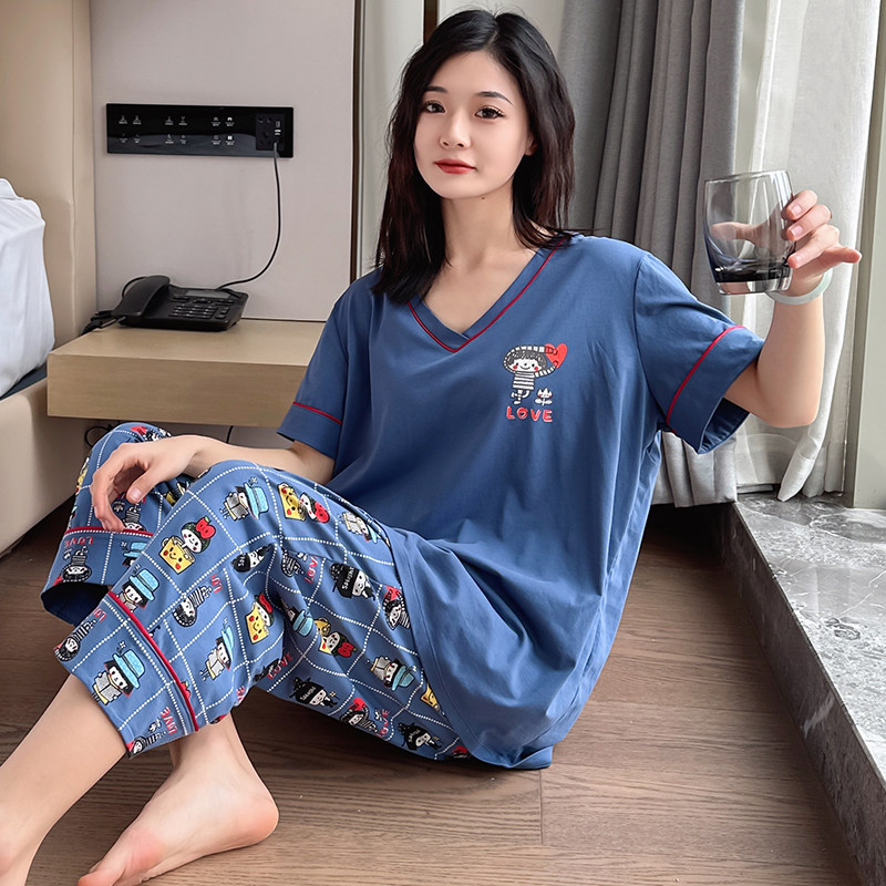 观昵大码纯棉睡衣女夏季图片