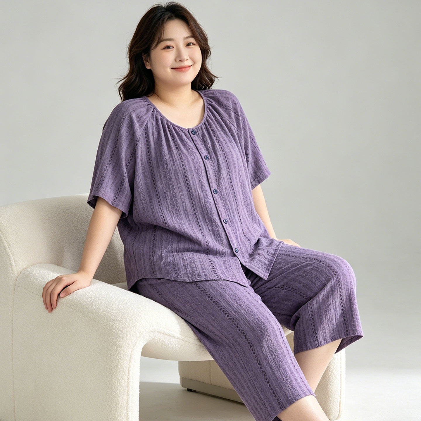 夏季双层棉纱睡衣女大码200斤纯棉薄款短袖中裤家居服胖mm可外穿