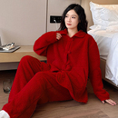 200斤胖m珊瑚绒保暖家居服红色本命年套装 睡衣冬季 女加绒加厚大码