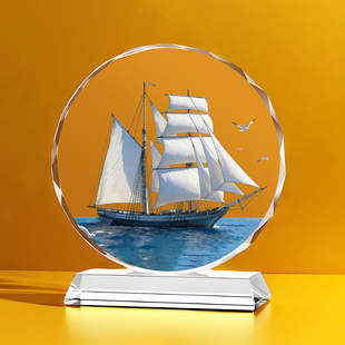 一帆风顺帆船高档水晶摆件玄关书房办公室装饰顺风顺水乔迁家居