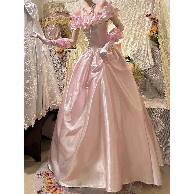 一字肩晚礼服女2025新款高级感学生日成人礼宴会公主裙粉色洛丽塔