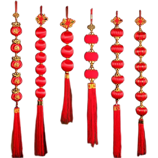 新马年春节元旦装饰室内挂件丝光球绒布球小灯笼串新年大红灯绸布