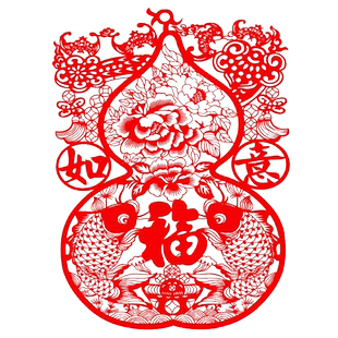 2026年春节装饰新年雕刻纸特色植绒布剪纸窗花玻璃贴平安如意葫芦