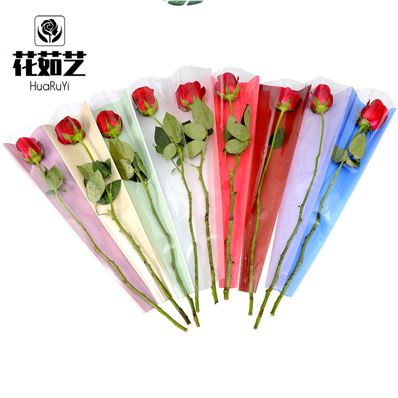 花茹艺单只玫瑰花包装袋opp雾面透明袋单支花束鲜花包装纸材料 枝