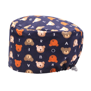 蜜茹曼手术帽女纯棉护士小花帽手术室专用帽调节扣口腔医生圆帽男