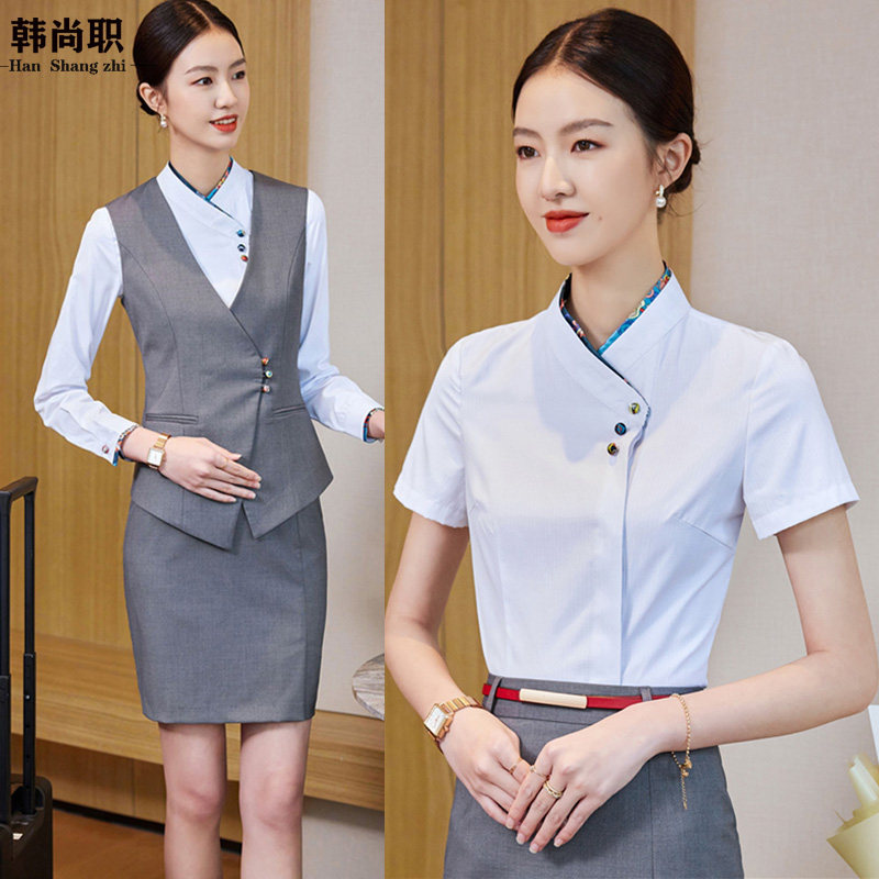 空姐制服职业装白衬衫马甲套装女正装会务酒店高端前台接待工作服