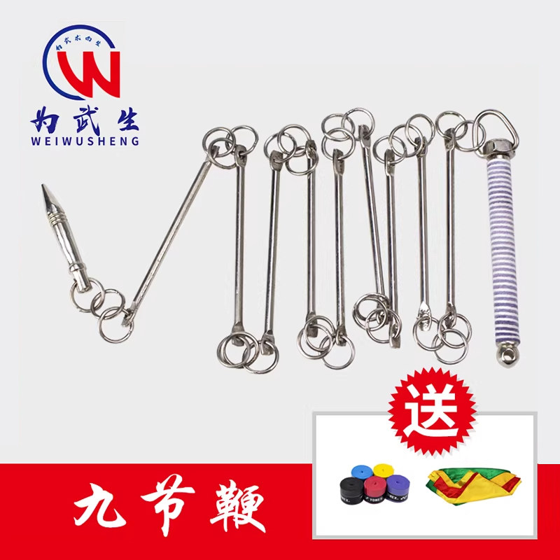 为武生九节鞭武术套路训练比赛不锈钢九节鞭训练初学者送鞭彩